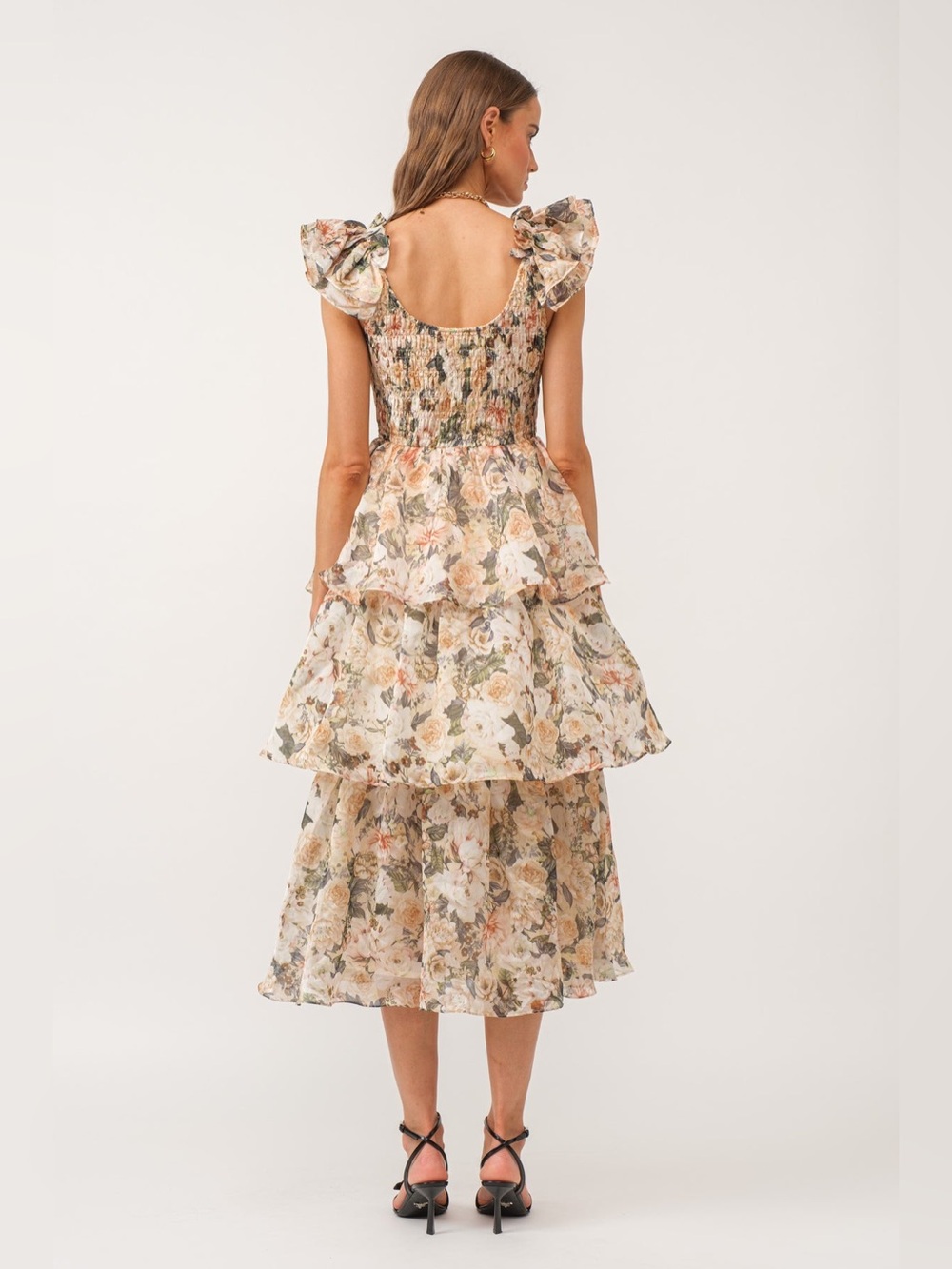 Sophie Forever & Always Organza Midi Dress Med Floral Smocked Tiered Cottagecore - Picture 8 of 14